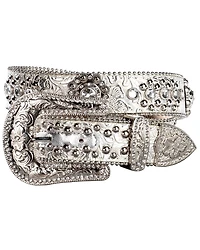 Blazin Roxx Floral Concho & Crystal Metallic Silver Leather Belt