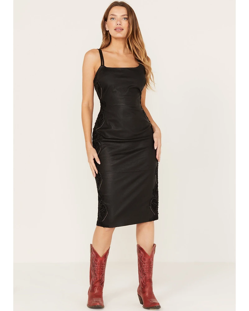Wonderwest Women's Studded Leather Midi Dress