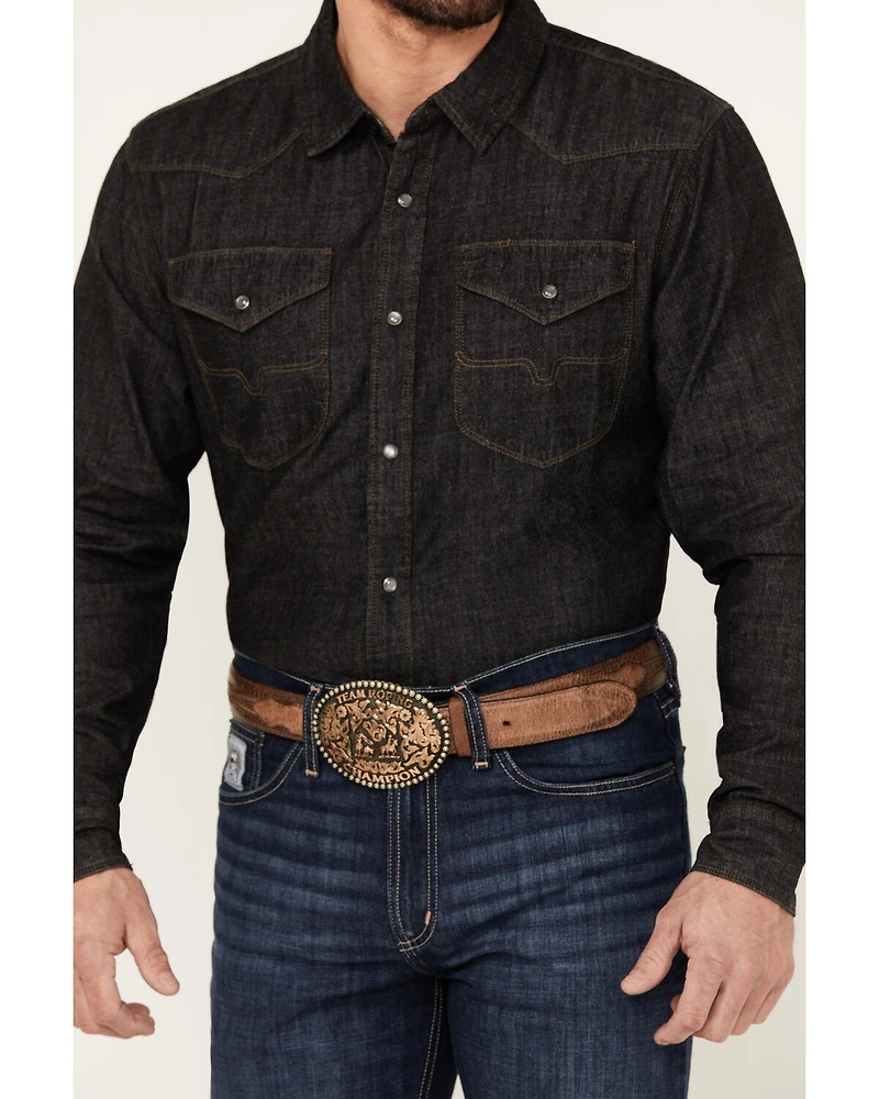 Kimes Ranch Men's Grimes Wash Denim Long Sleeve Pearl Snap Western Shirt