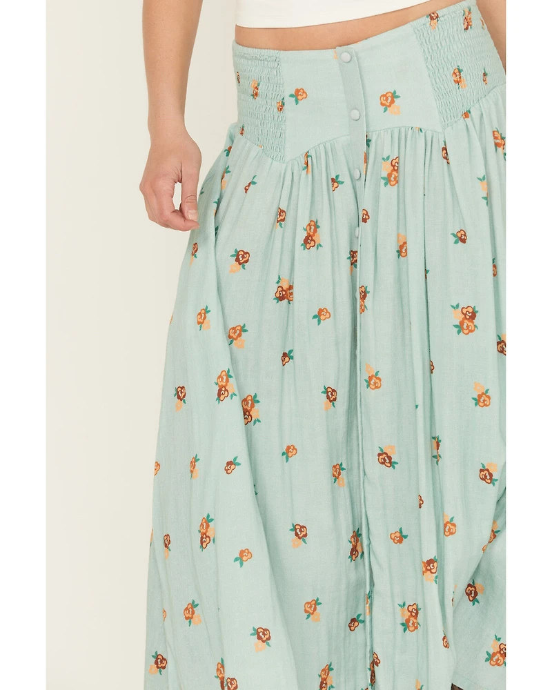 Rock & Roll Denim Women's Floral Print Button-Down Midi Skirt