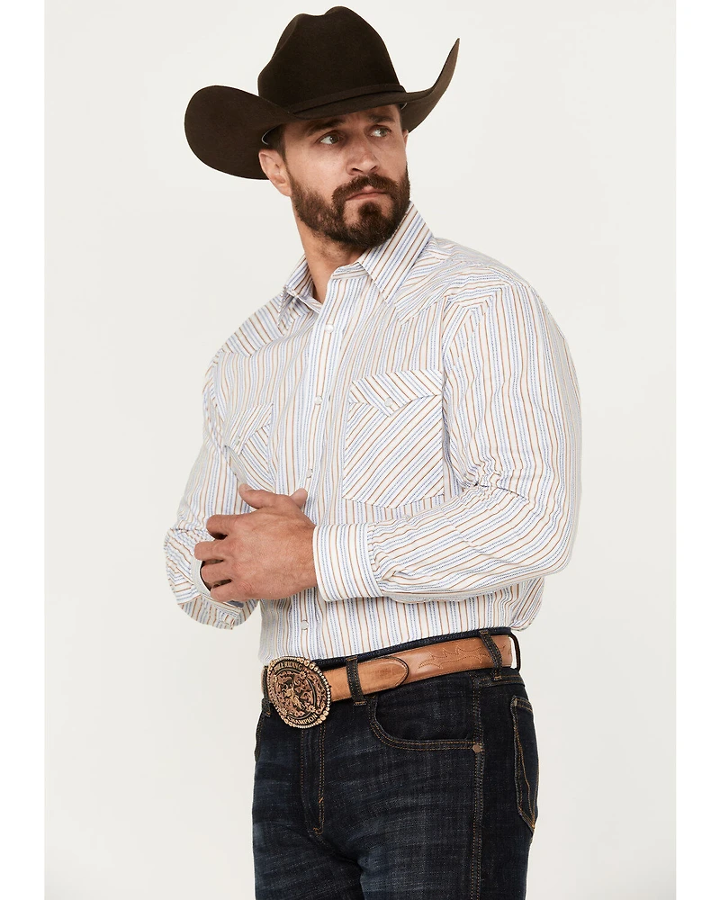 Rough Stock by Panhandle Men's Dobby Striped Print Long Sleeve Pearl Snap Western Shirt