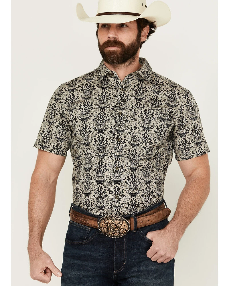 Gibson Men's Queen of Spades Medallion Print Short Sleeve Button-Down Western Shirt