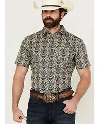 Gibson Men's Queen of Spades Medallion Print Short Sleeve Button-Down Western Shirt