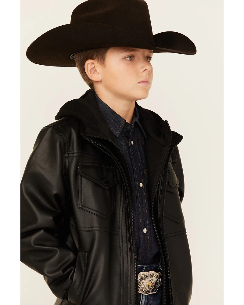 Urban Republic Boys' Faux Leather Hooded Bomber Jacket