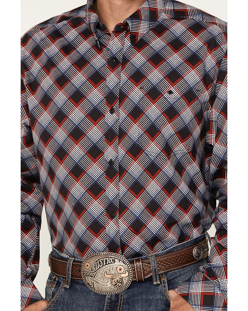 RANK 45® Men's Saddle Abstract Plaid Print Long Sleeve Button-Down Western Shirt
