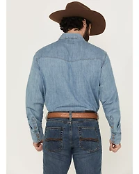 Wrangler Men's Light Wash Denim Long Sleeve Snap Western Shirt