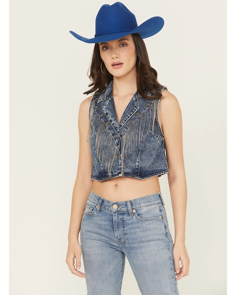 Rock & Roll Denim Women's Fringe Concho Vest