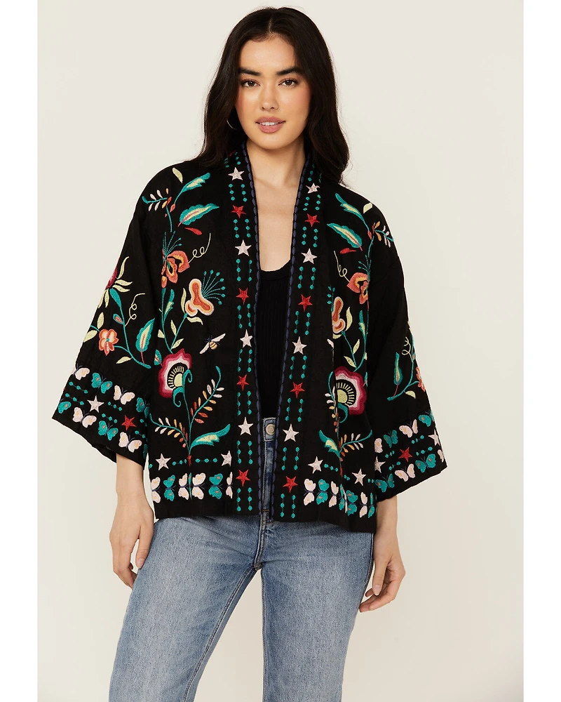 Johnny Was Women's Embroidered Cropped Kimono