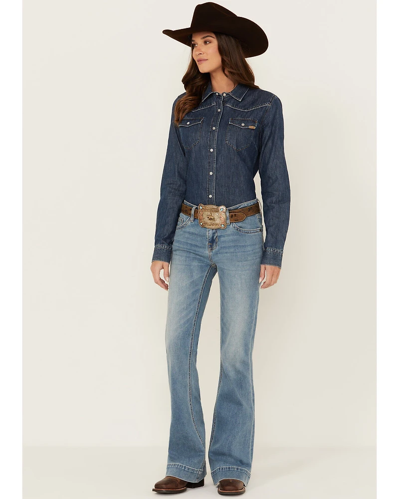 Rock & Roll Denim Women's Light Wash Mid Rise Trouser Stretch Jeans
