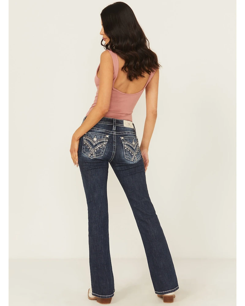 Miss Me Women's Dark Wash Mid Rise 32" Bootcut Stretch Denim Jeans