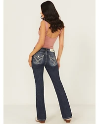 Miss Me Women's Dark Wash Mid Rise 32" Bootcut Stretch Denim Jeans