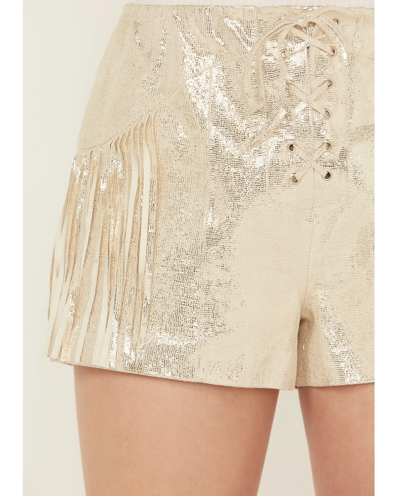 Wonderwest Women's Macrame Foiled Suede Shorts