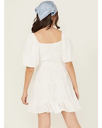 Angie Women's Eyelet Short Puff Sleeve Mini Dress