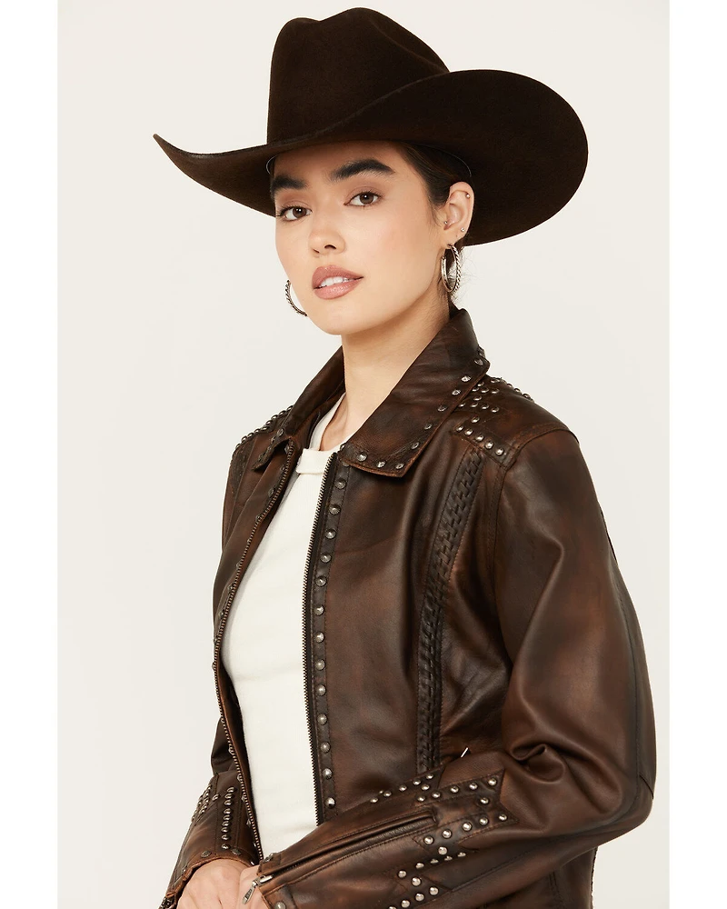 Cripple Creek Women's Concho Back Leather Jacket