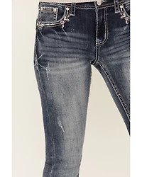 Grace LA Women's Medium Wash Floral Paisley Embroidered Mid Rise Bootcut Stretch Denim Jeans