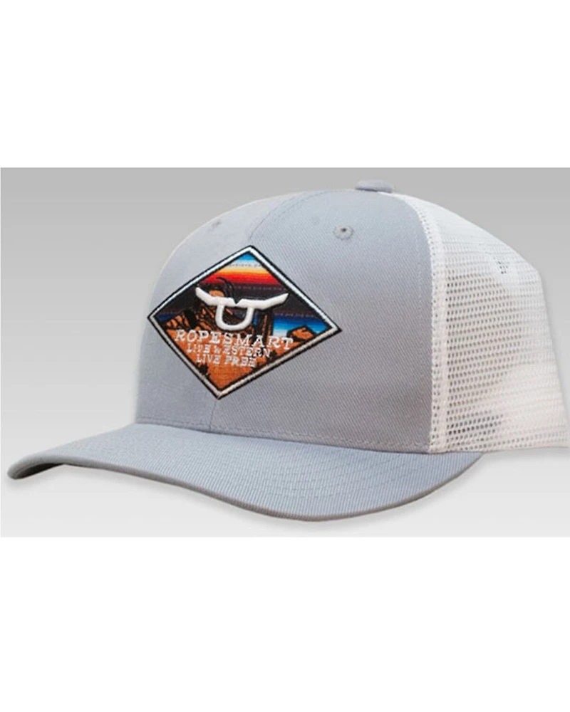 Ropesmart Men's Light Gray Serape Embroidered Diamond Patch Mesh-Back Ball Cap