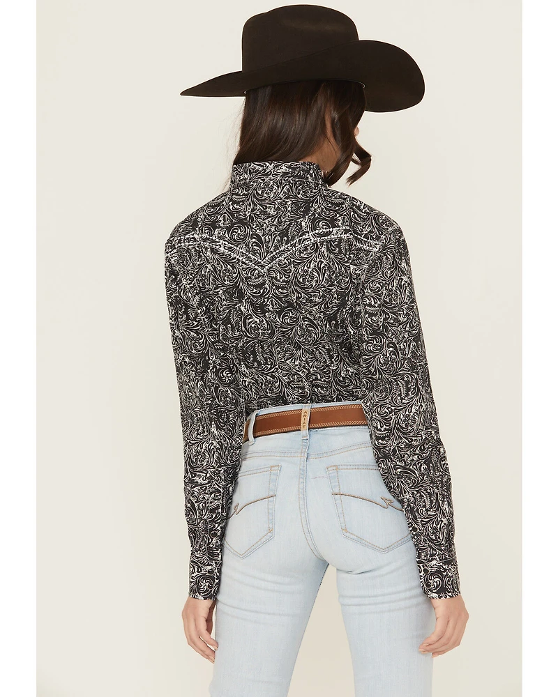 Cowgirl Hardware Women's Scroll Print Long Sleeve Snap Stretch Western Shirt