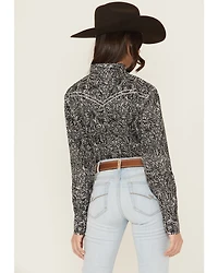 Cowgirl Hardware Women's Scroll Print Long Sleeve Snap Stretch Western Shirt
