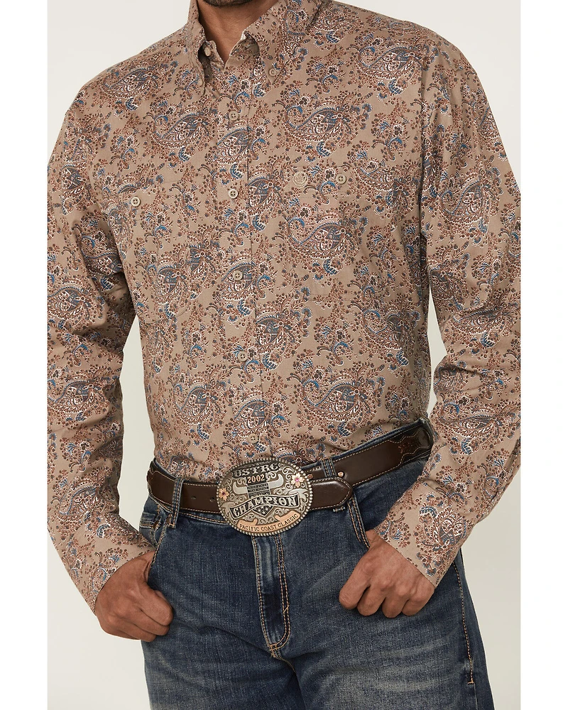 George Strait by Wrangler Men's Paisley Print Long Sleeve Button-Down Stretch Western Shirt