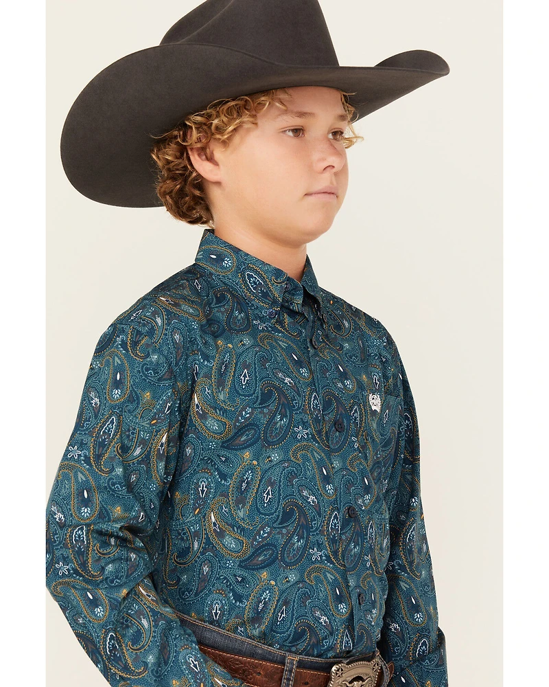 Cinch Boys' Paisley Print Long Sleeve Button-Down Western Shirt