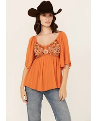Shyanne Women's Peasant Embroidered Short Sleeve Shirt