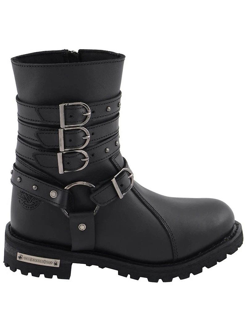 Milwaukee Leather Women's Triple Buckle Harness Moto Boots - Round Toe