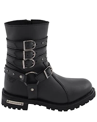 Milwaukee Leather Women's Triple Buckle Harness Moto Boots - Round Toe