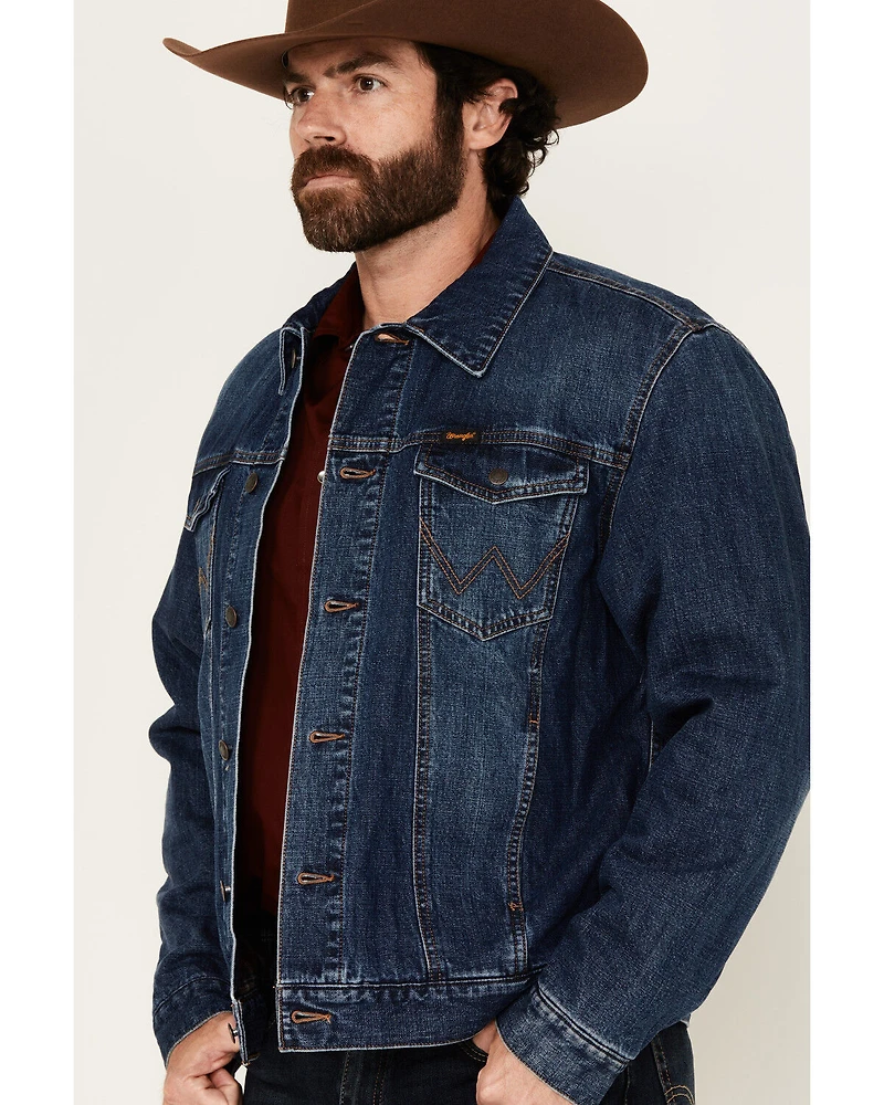 Wrangler Men's Medium Wash Flannel Lined Denim Jacket