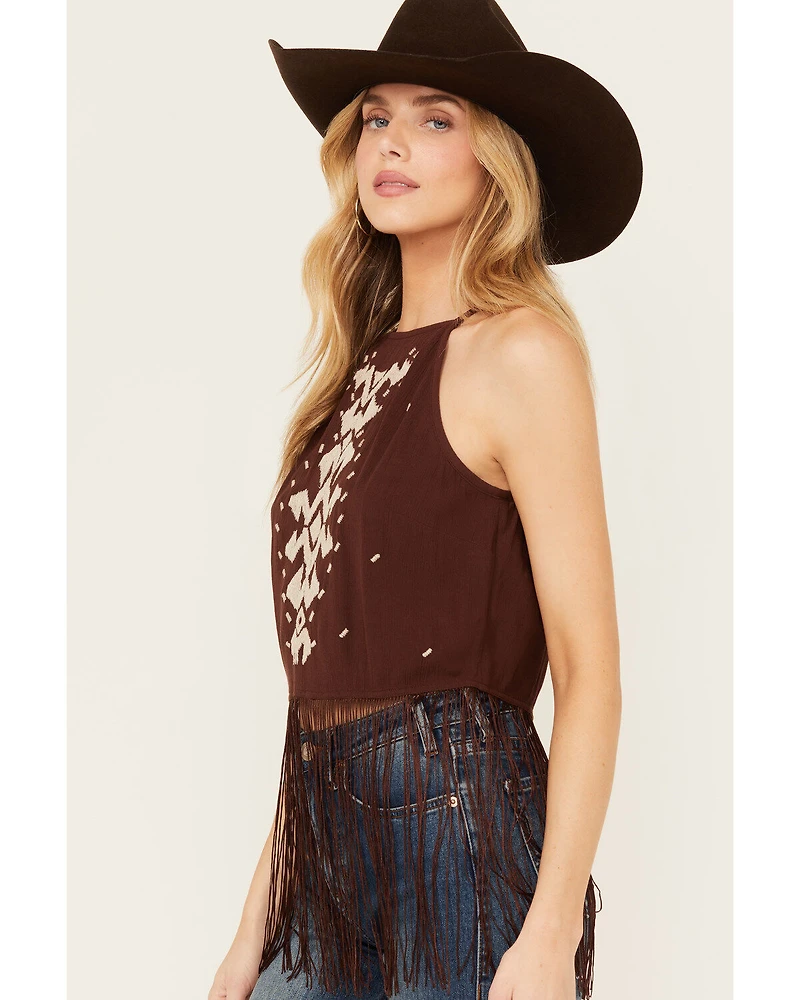 Shyanne Women's Embroidered Fringe Hem Crinkle Top