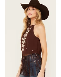Shyanne Women's Embroidered Fringe Hem Crinkle Top