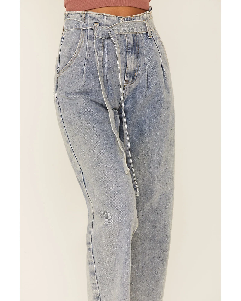 Wishlist Women's Acid Wash Tie Waist High Rise Jeans