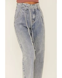 Wishlist Women's Acid Wash Tie Waist High Rise Jeans