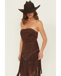 Blue B Women's Fringe Faux Suede Strapless Mini Dress