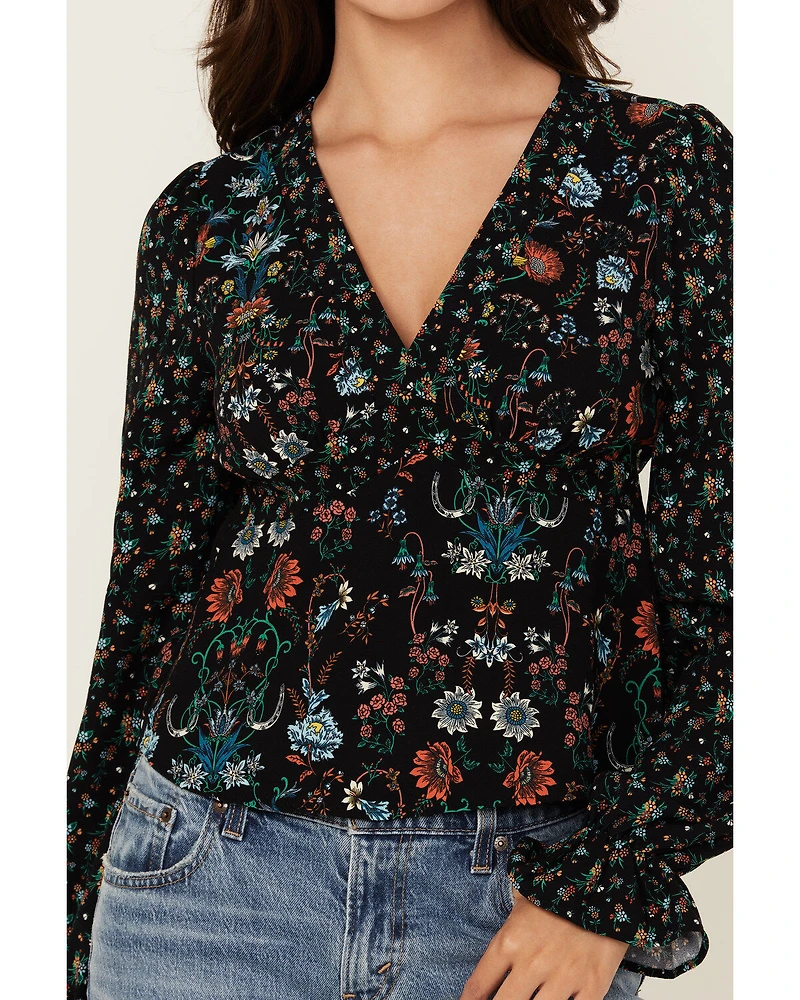 Rock & Roll Denim Women's Floral Print Long Sleeve Shirt