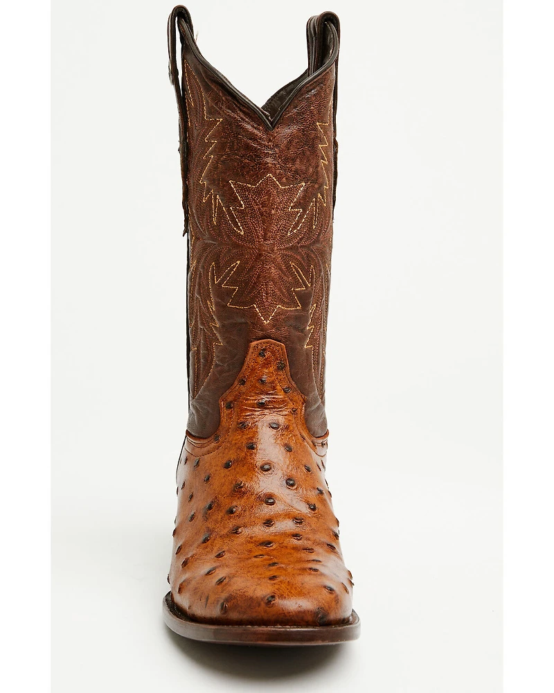 Tanner Mark Men's Ostrich Print Western Boots - Broad Square Toe
