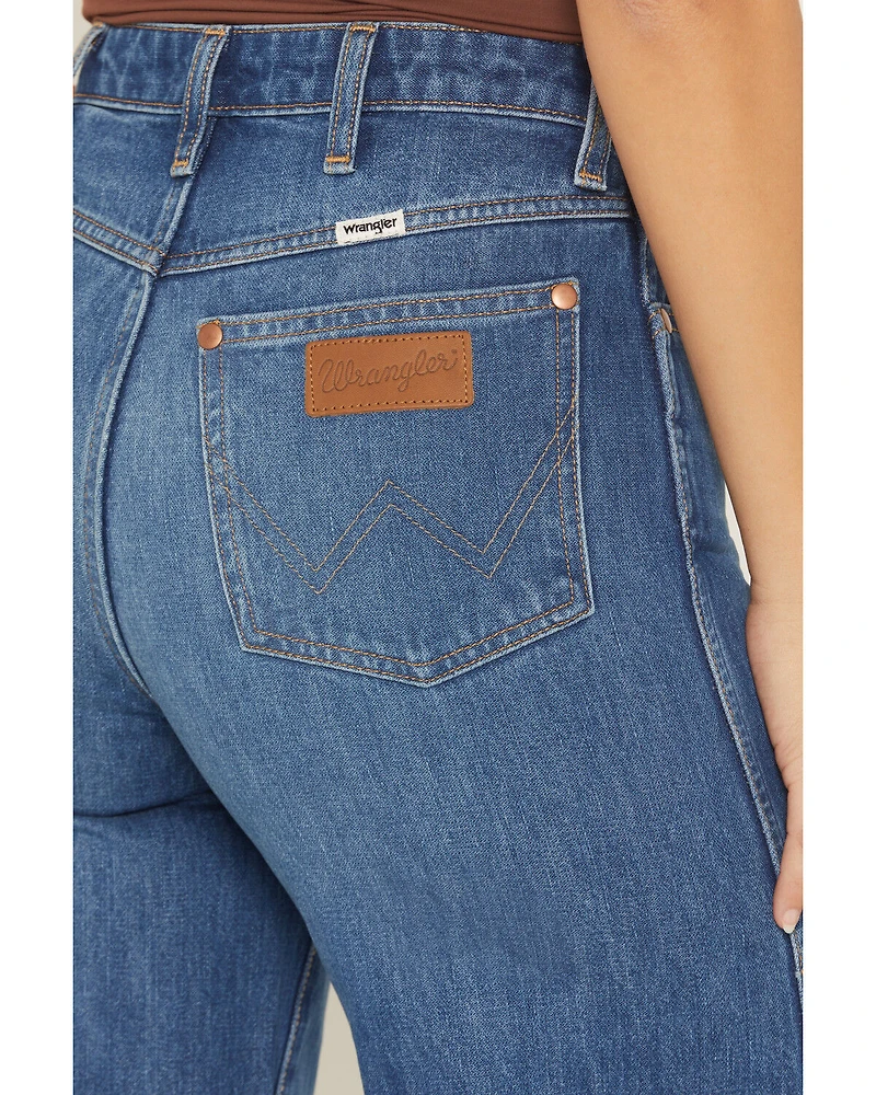 Wrangler Women's Medium Wash High Rise Cuffed Trouser Denim Jeans