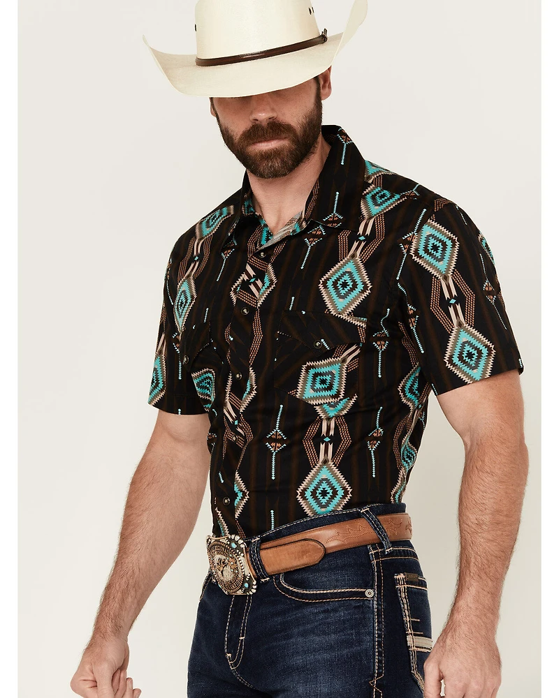 Rock & Roll Denim Men's Southwestern Print Short Sleeve Snap Stretch Western Shirt