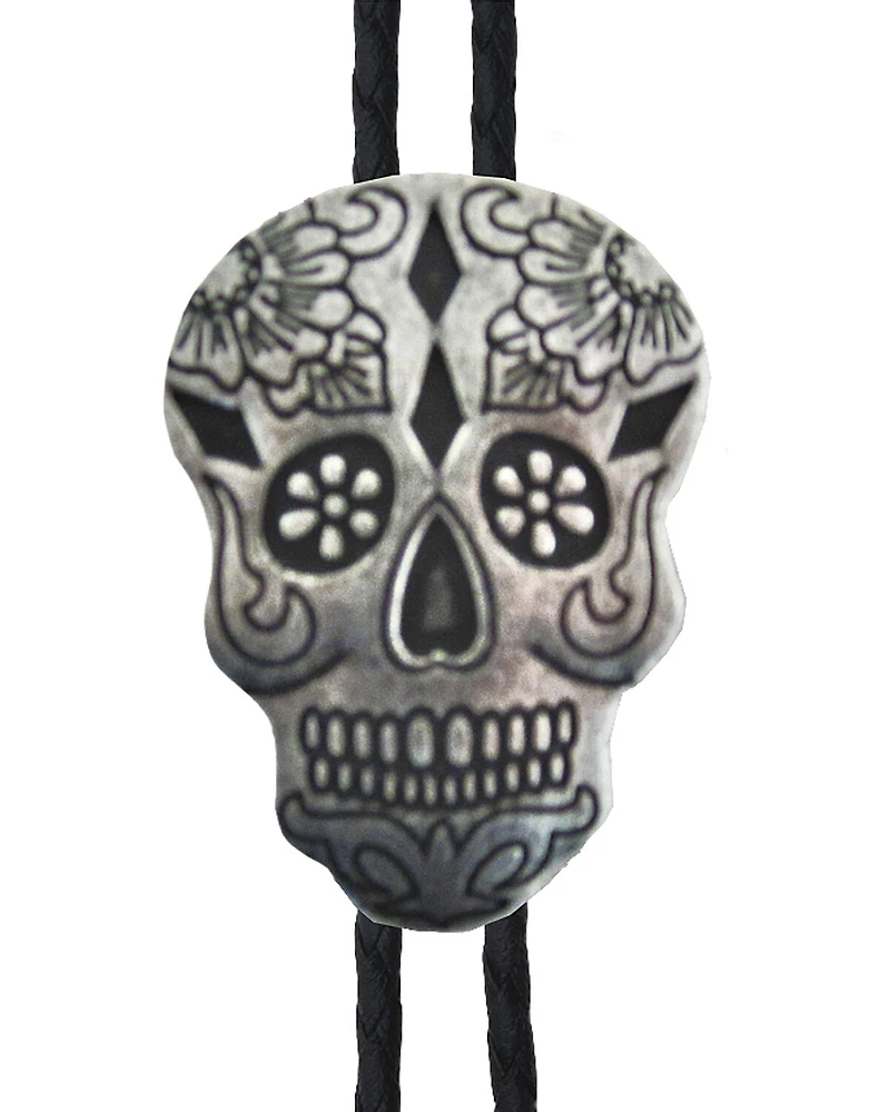 AndWest Men's Silver Day Of The Dead Bolo