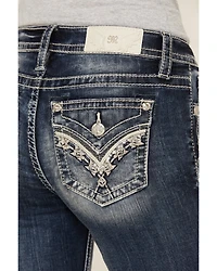 Miss Me Women's Dark Wash Mid Rise 32" Bootcut Stretch Denim Jeans