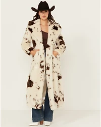 Powder River Outfitters Women's Cow Print Duster Faux Fur Coat