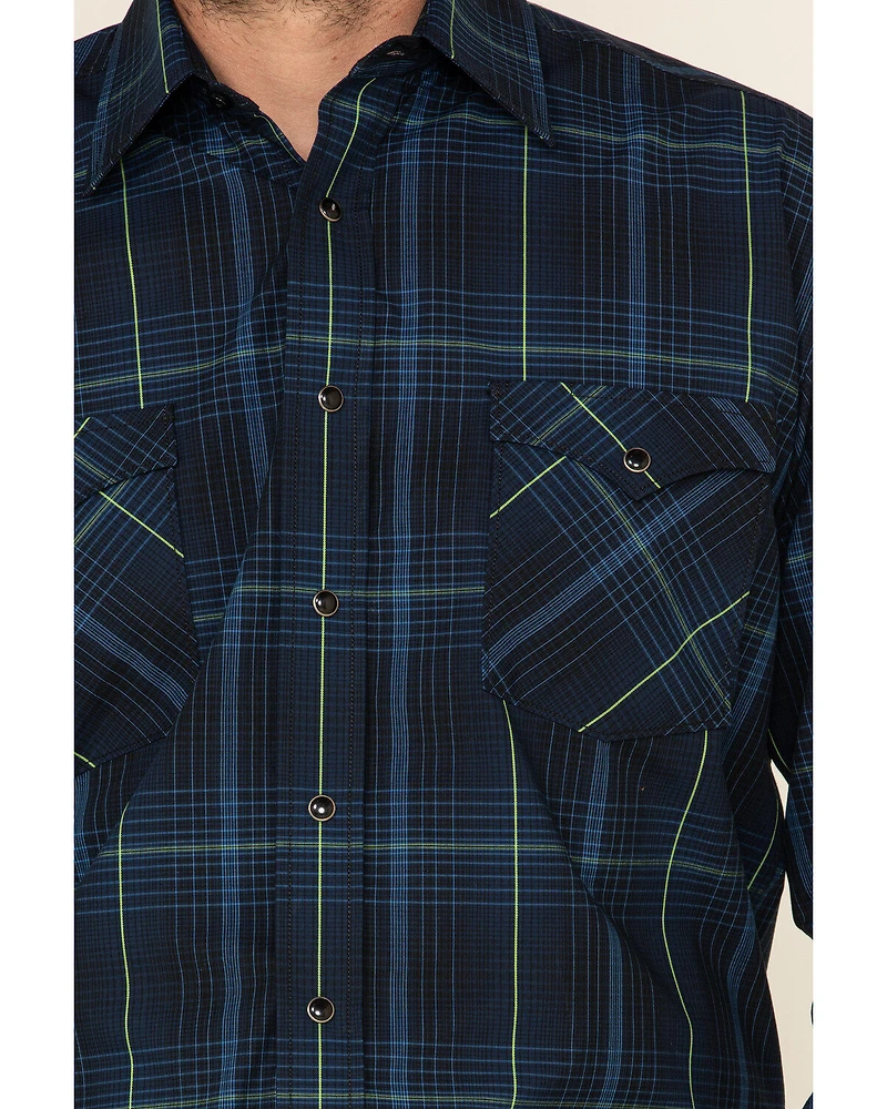 Rough Stock By Panhandle Men's Larkspur Ombre Plaid Print Long Sleeve Western Shirt