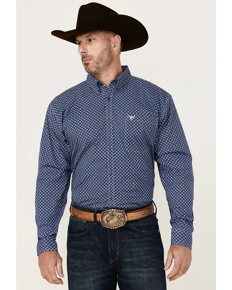 Cowboy Hardware Men's Cross Floral Print Long Sleeve Button-Down Stretch Western Shirt
