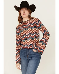 Rock & Roll Denim Women's Zig Zag Print Long Sleeve Bell Sweater