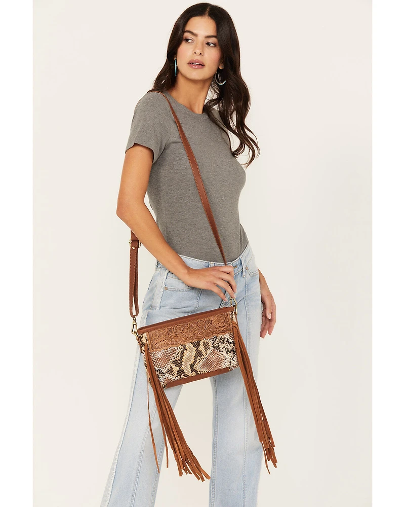 Shyanne Women's Snake Print Fringe Crossbody