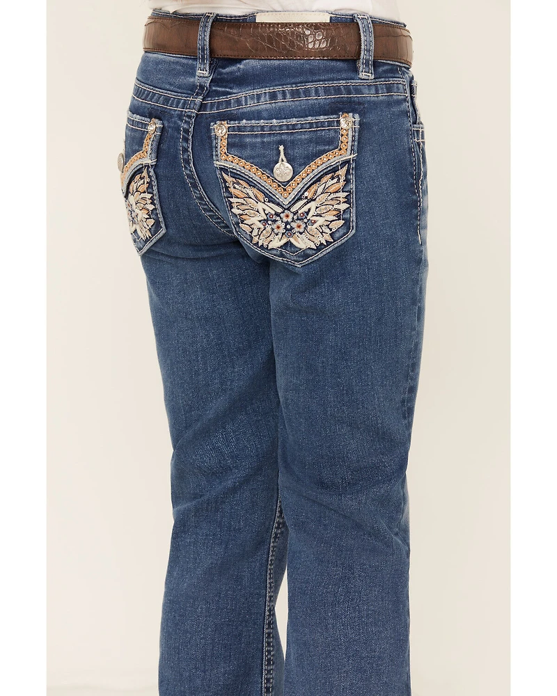 Miss Me Girls' Medium Wash Wing Pocket Bootcut Denim Jeans