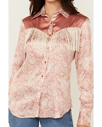 Scully Women's Paisley Print Fringe Long Sleeve Snap Western Shirt