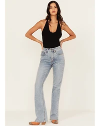 Rock & Roll Denim Women's Light Wash High Rise Rhinestone Studded Bootcut Stretch Jeans