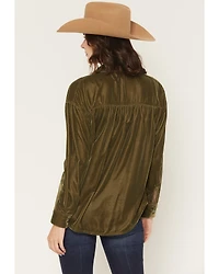 Rock & Roll Denim Women's Oversized Studded Velvet Concho Button Shirt