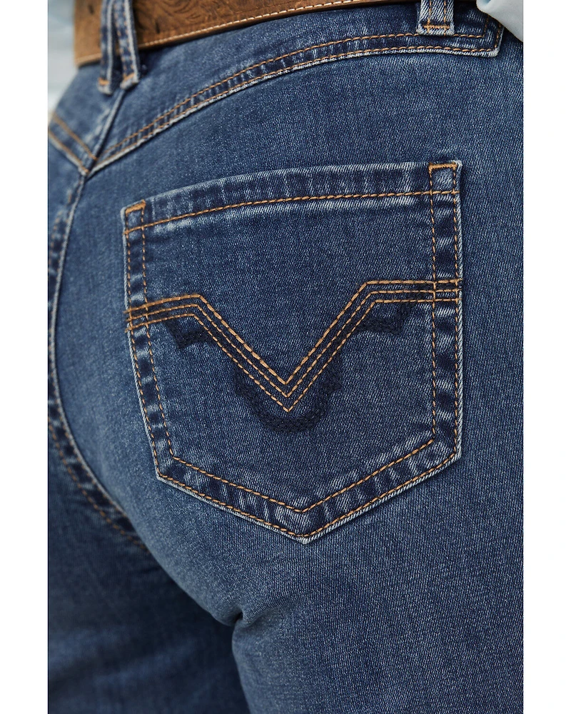 Rock & Roll Denim Women's Medium Wash High Rise Curved Yoke Trouser Stretch Jeans