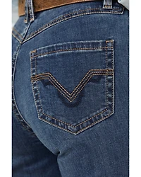 Rock & Roll Denim Women's Medium Wash High Rise Curved Yoke Trouser Stretch Jeans